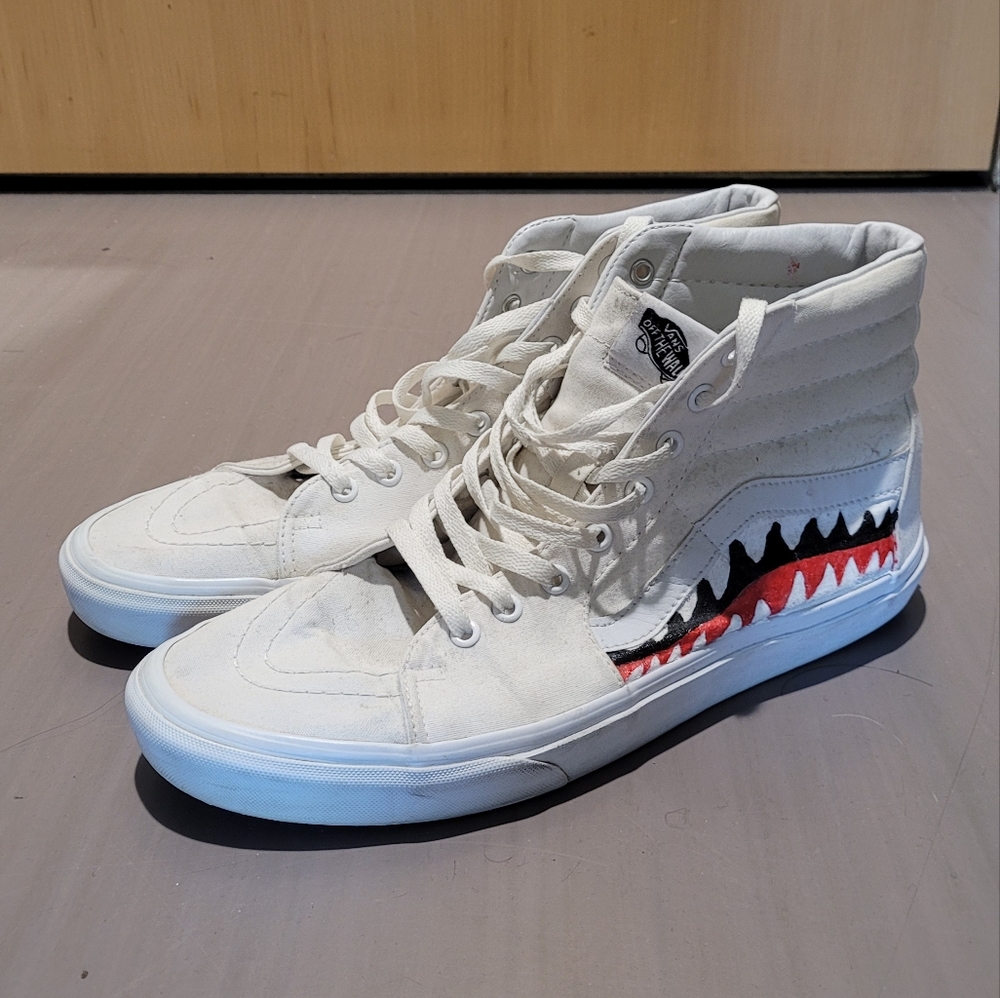 Custom Bape Shark Teeth High Top White Vans